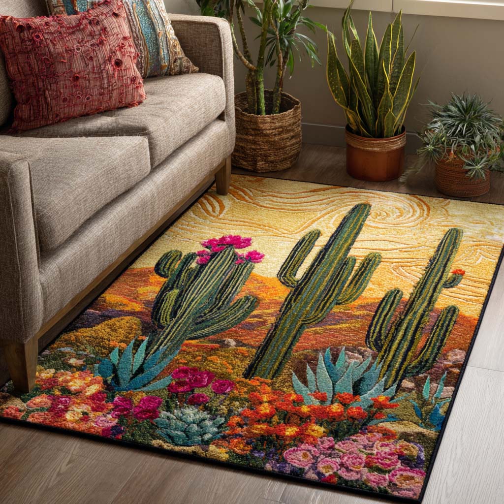Golden Oasis Area Rug Home Decor Items Cactus Birthday Gift