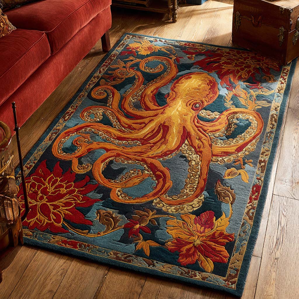 Golden Octopus Area Rug Door Entrance Decor Gifts For An Ocean Lover
