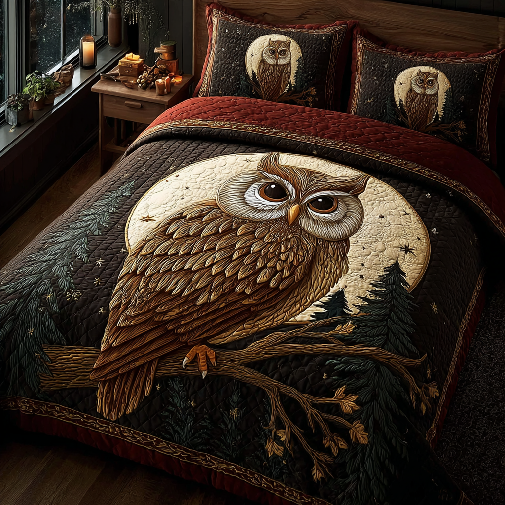 Golden Owl Quilted Bedding Set Bedroom Decorations Owl Presents For Ladies