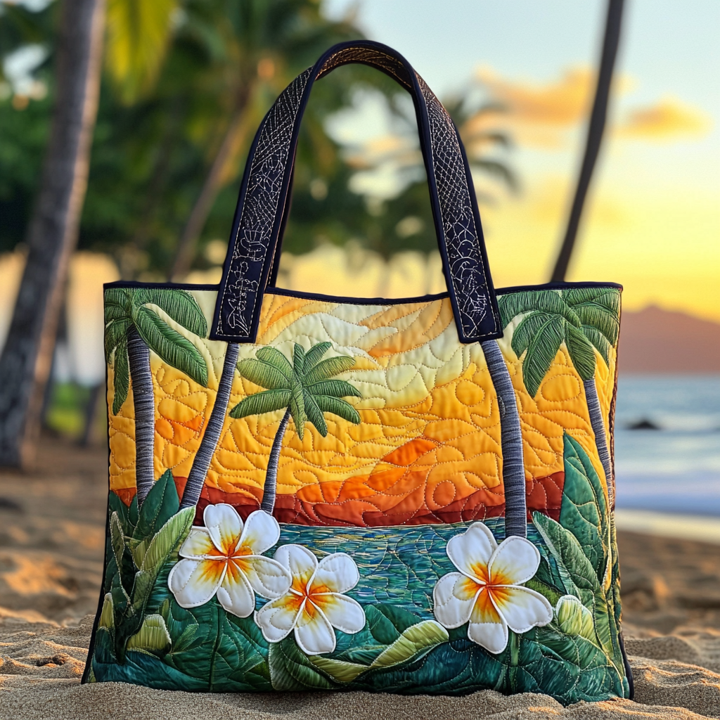 Golden Palm Quilted Tote Bag Cool Gifts For Beach Lovers