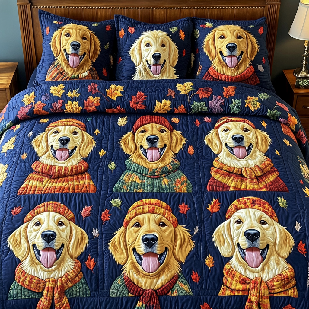 Golden Patch Quilted Bedding Set Luxury Bed Sheet Gift Set for Ultimate Comfort