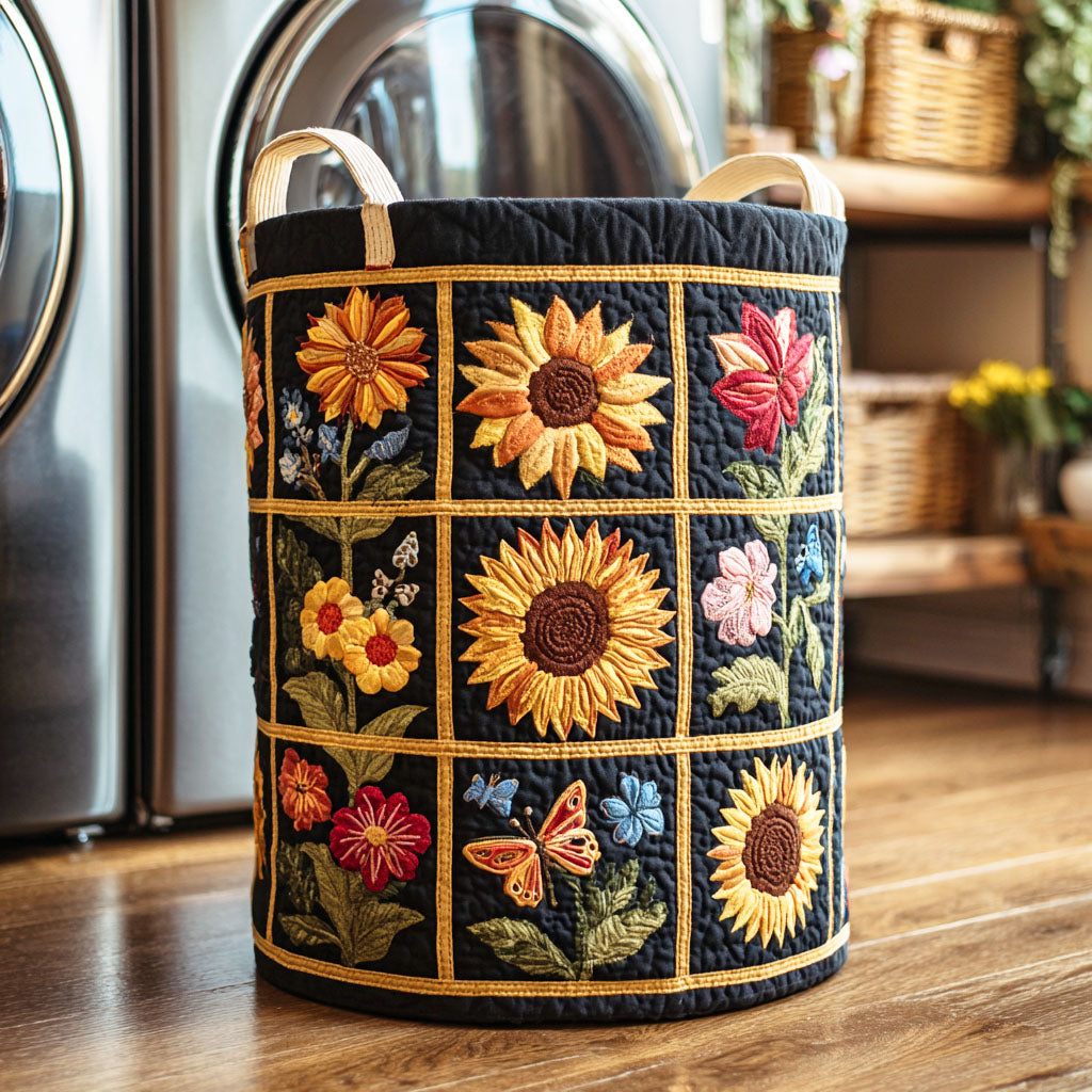Golden Patch Sunflower Quilted Laundry Basket Must-Have Home Essential