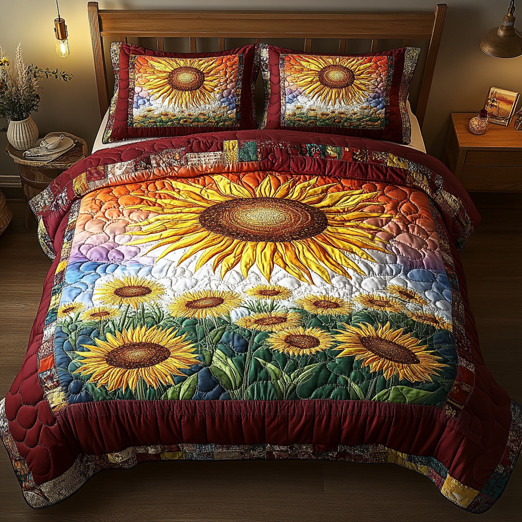 Golden Path Quilted Bedding Set Best Comforter Sets Sunflower Gifts For Women