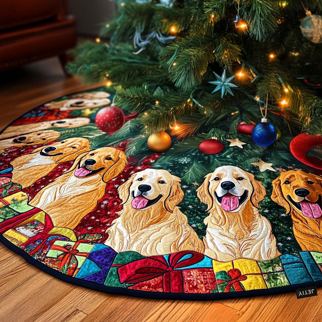 Golden Paws Christmas Quilted Tree Skirt Meaningful Christmas Gift to Warm the Heart