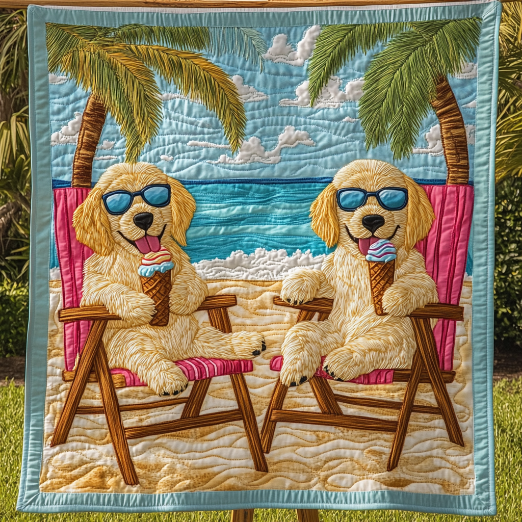 Golden Paws on a Sandy Beach Quilted Blanket Labrador Retriever Blanket Dog Gift Ideas For Dog Owners