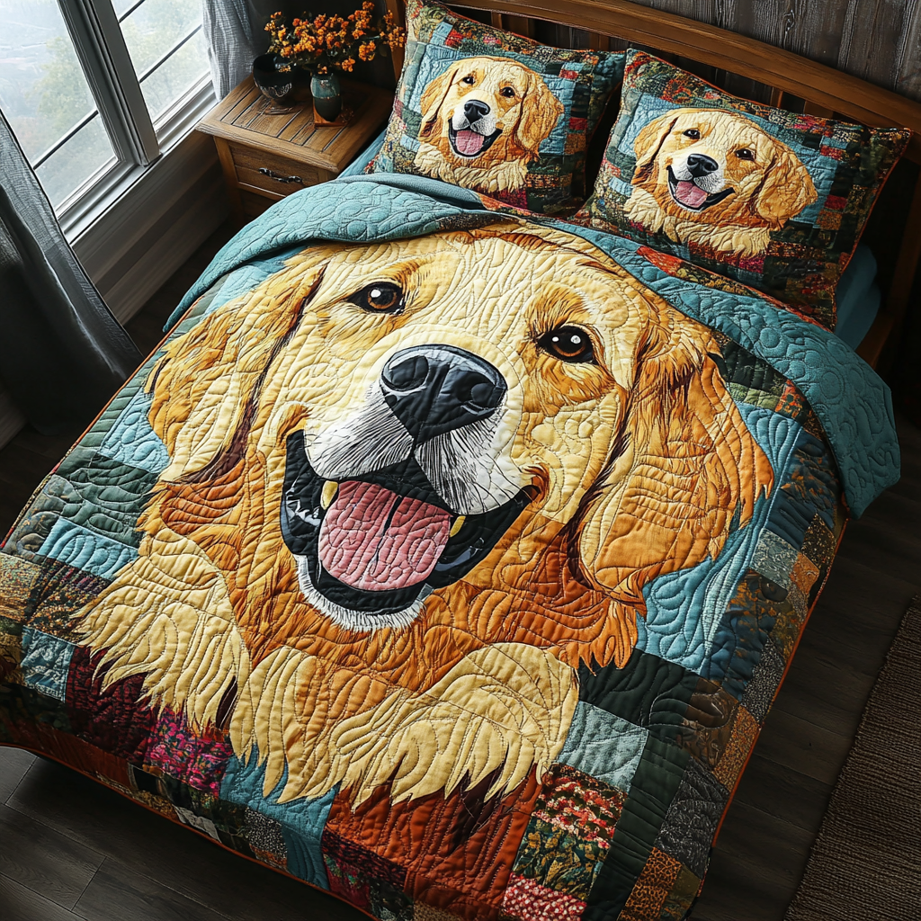 Golden Paws Quilted Bedding Set Bed Decorations Golden Retriever Gifts For Owners
