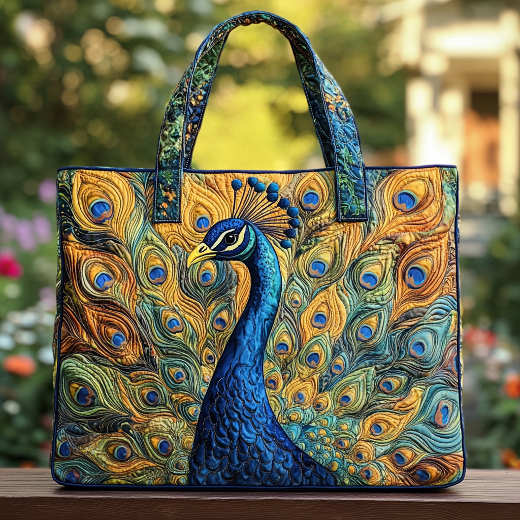 Golden Peacock Quilted Tote Bag Peacock Decorations