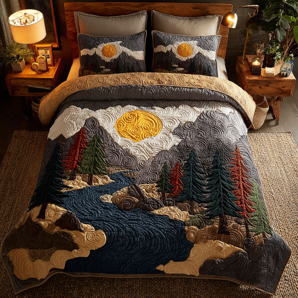 Golden Peak Quilted Bedding Set Forest Inspired Bedroom Christmas Gifts For Men
