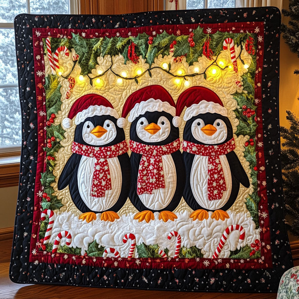 Golden Penguin Quilt Blanket Christmas Blanket Penguin Presents For Her