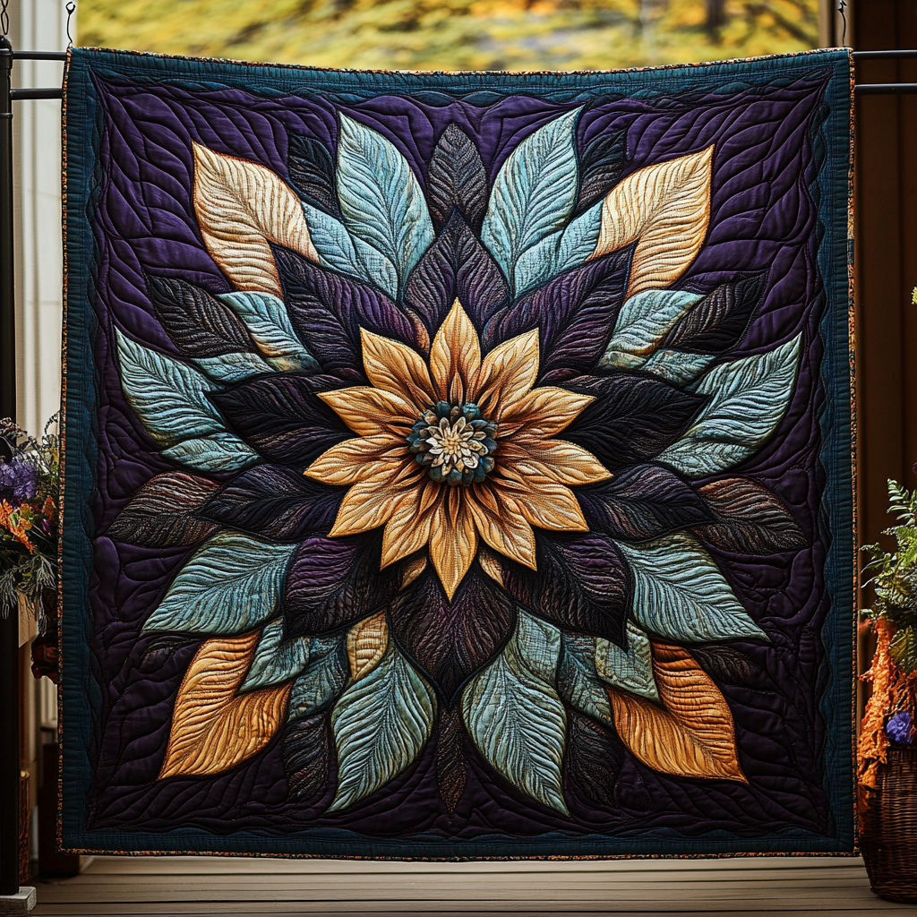 Golden Petal Bloom Quilted Blanket Best Christmas Gifts