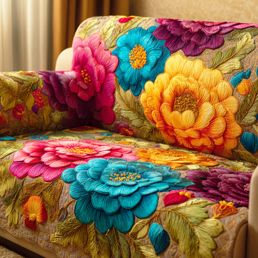 Golden Petal Garden Quilted Sofa Cover Holiday Living Decorations Gift Ideas For Friends