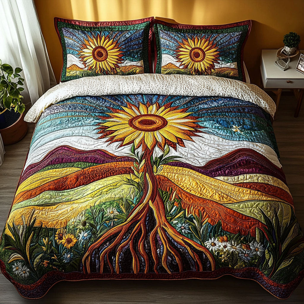 Golden Petals Dreamscape Quilted Bedding Set Bed Room Decoration Gifts For Sunflower Lovers