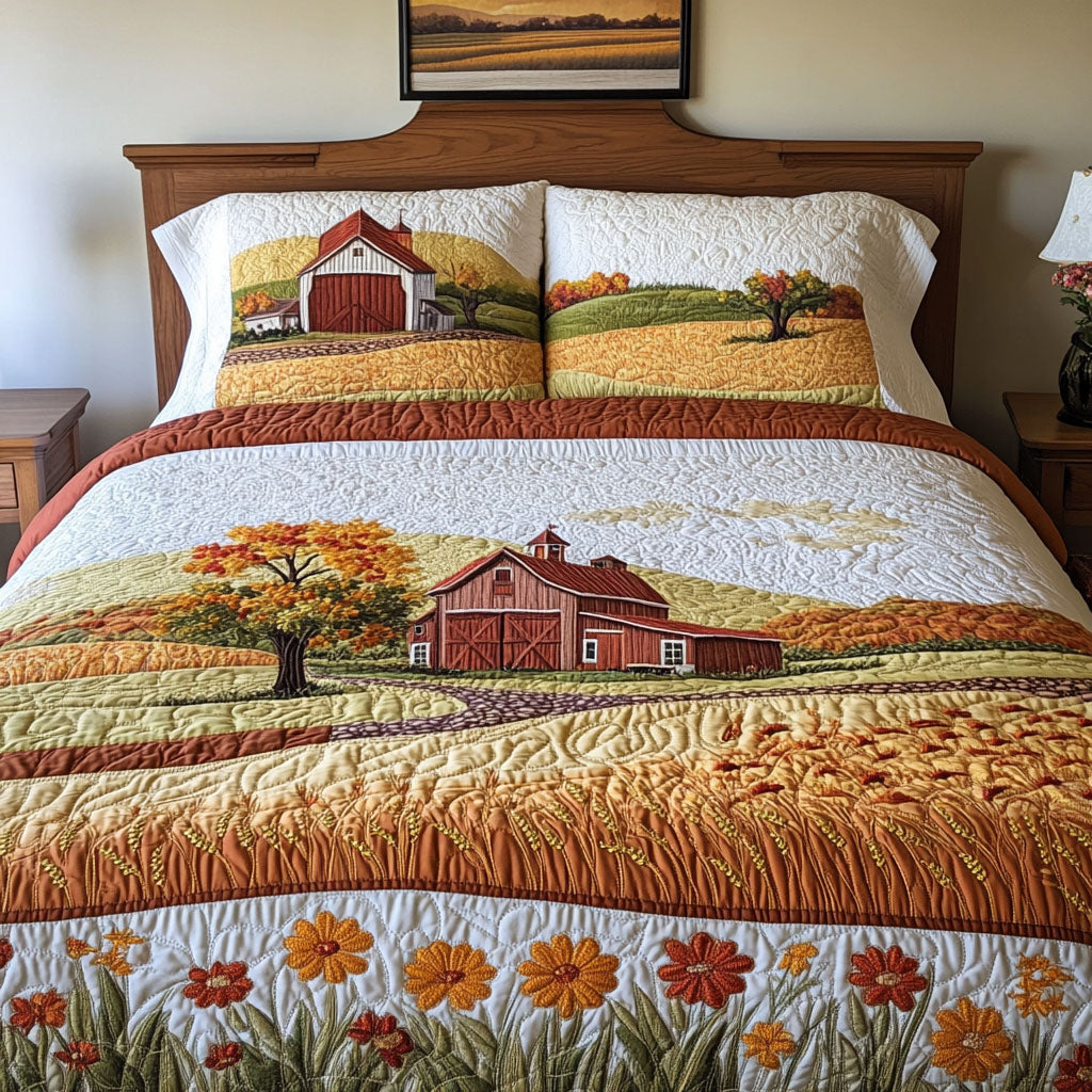 Golden Petals of Fall Quilted Bedding Set Cozy Bedroom Decor Gift For Mid Autumn Festival