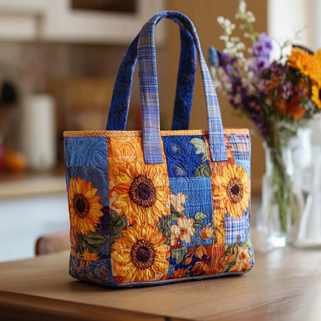 Golden Petals Quilted Tote Bag Gifts For Sunflower Lovers