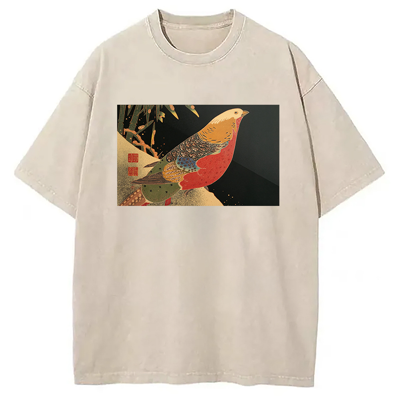 Golden Pheasant in the Snow Washed T-Shirt Classic Graphic Fashion Tee Gifts For Him Golden Pheasant in the Snow Washed T-Shirt Classic Graphic Fashion Tee Gifts For Him