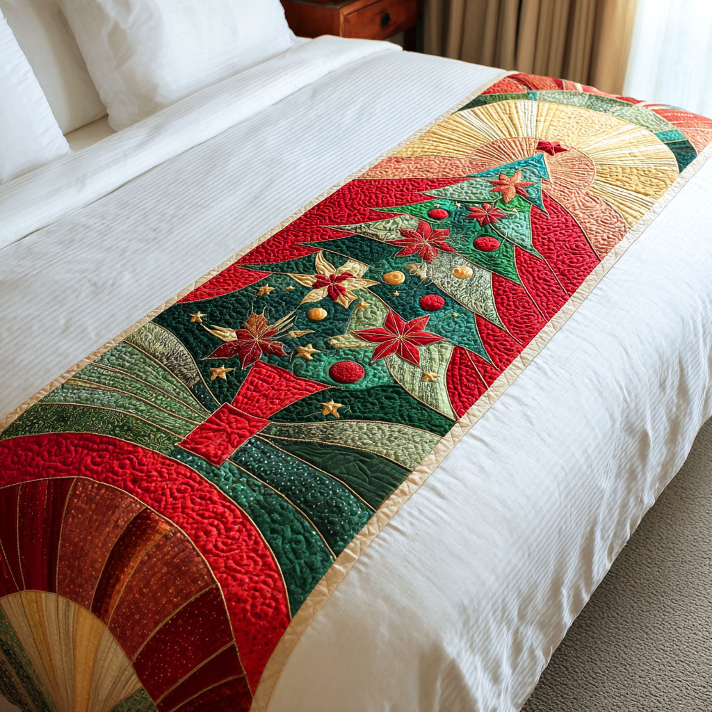 Golden Pine Quilted Bed Runner Christmas Holiday Decor Unique Christmas Gifts