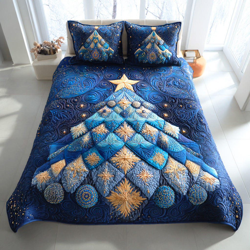 Golden Pine Star Quilted Bedding Set Warm and Elegant Bedding Gift Set for Every Home