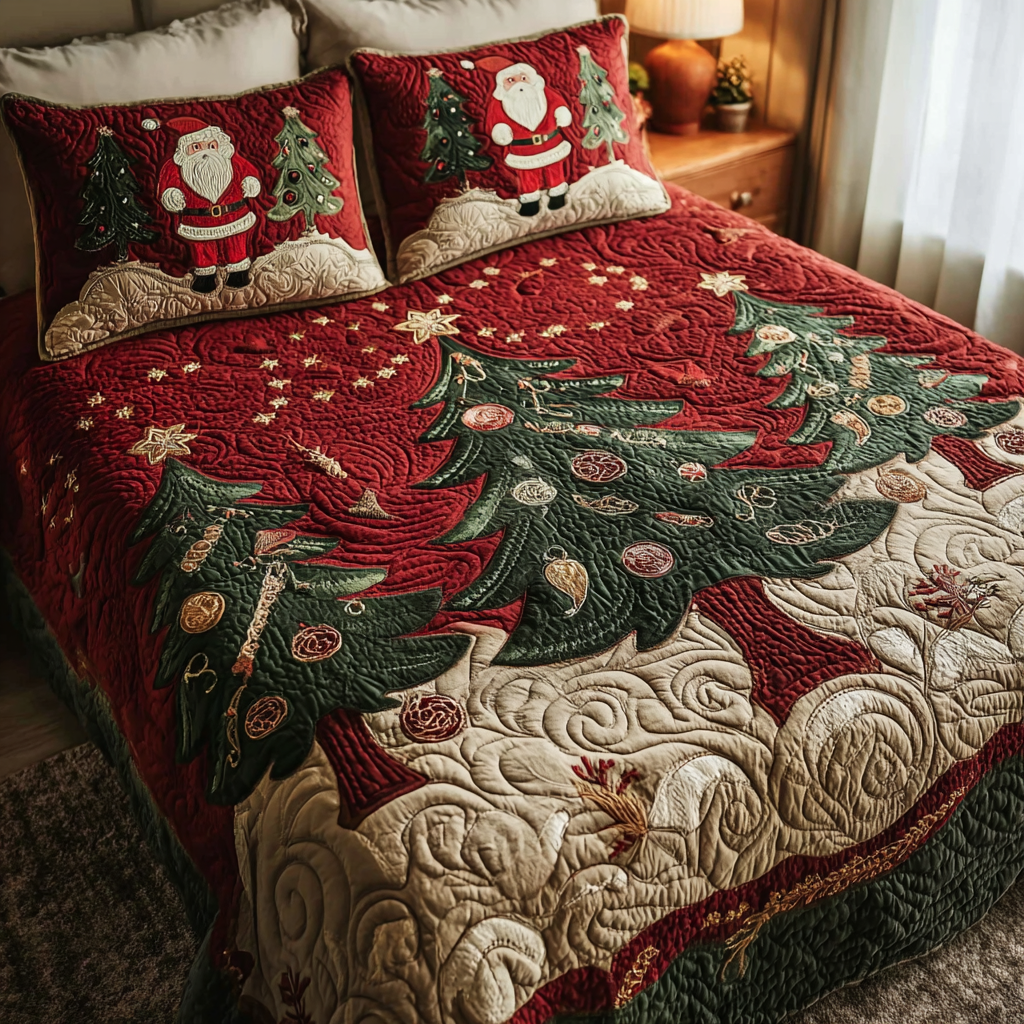 Golden Pines Quilted Bedding Set Holiday Season Duvet Cover Set Christmas Gifts For Mom 2025