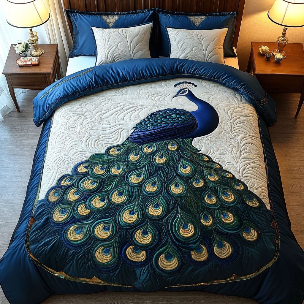 Golden Plumage Grace Quilted Bedding Set Christmas Bedding Ideas Peacock Theme Gifts Items