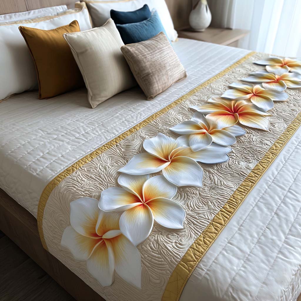 Golden Plumeria Quilted Bed Runner Bedroom Decorations Gifts For Flower Enthusiasts