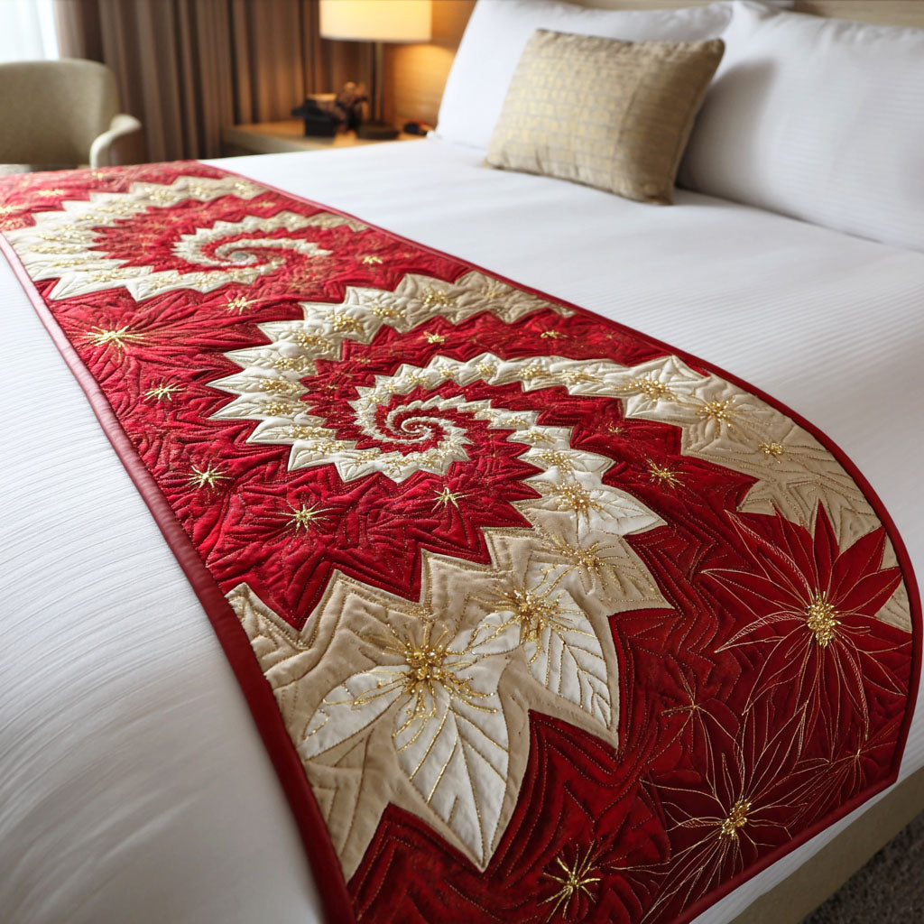 Golden Poinsettia Quilted Bed Runner Christmas Bedroom Ideas Great Family Xmas Gifts