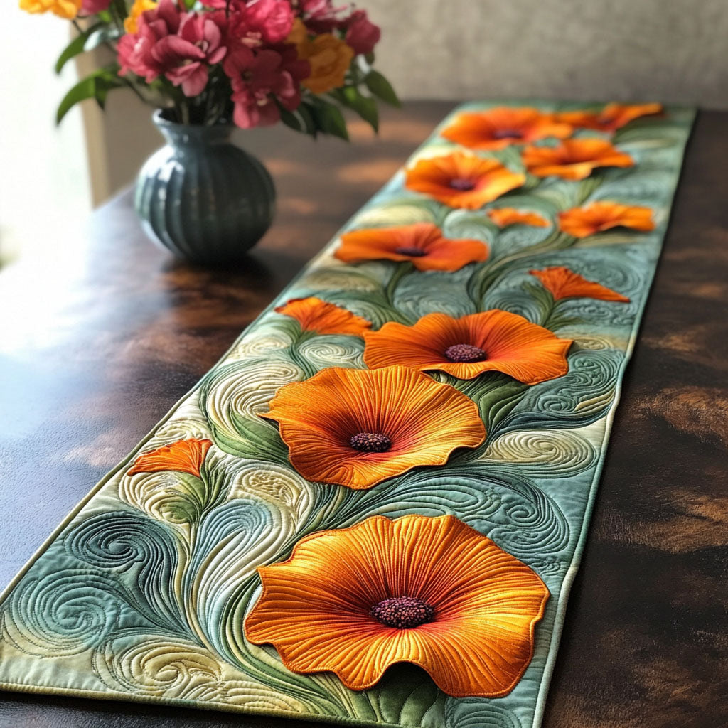 Golden Poppy Dreams Quilted Table Runner Dining Table Decor Christmas Flower Gifts