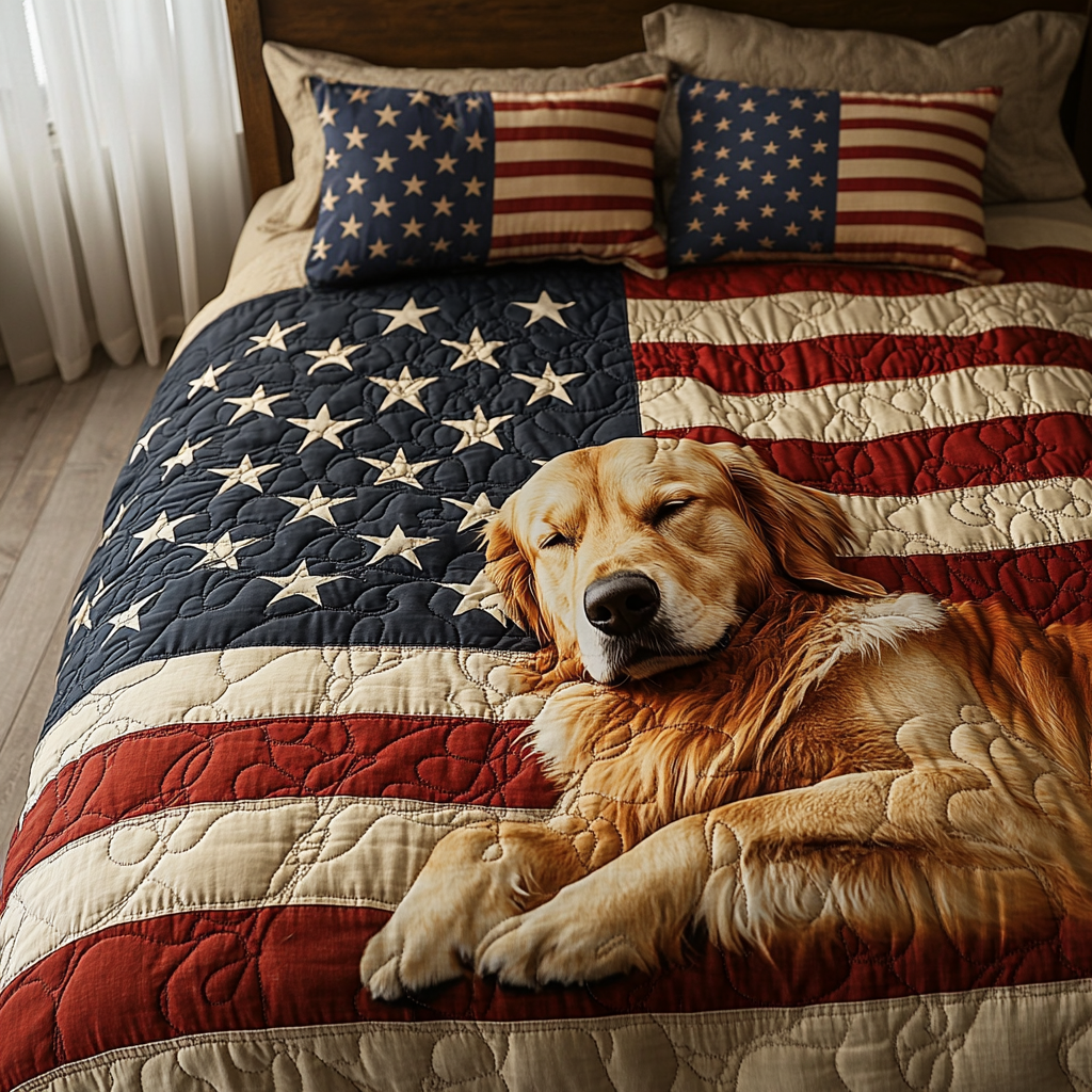 Golden Pride Quilted Bedding Set Holiday Duvet Covers Presents For Golden Retriever Owners