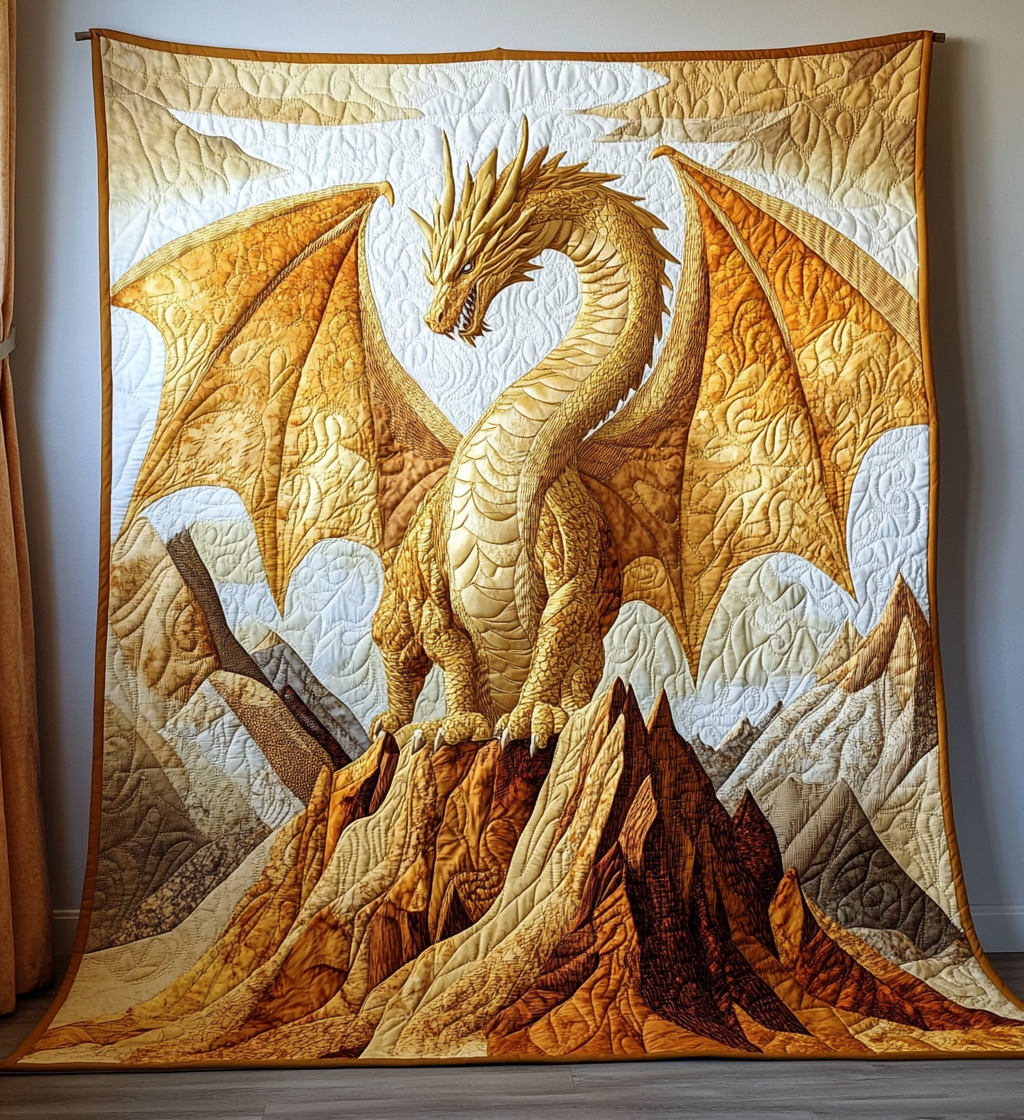 Golden Protector Quilted Blanket Unique Dragon Gifts