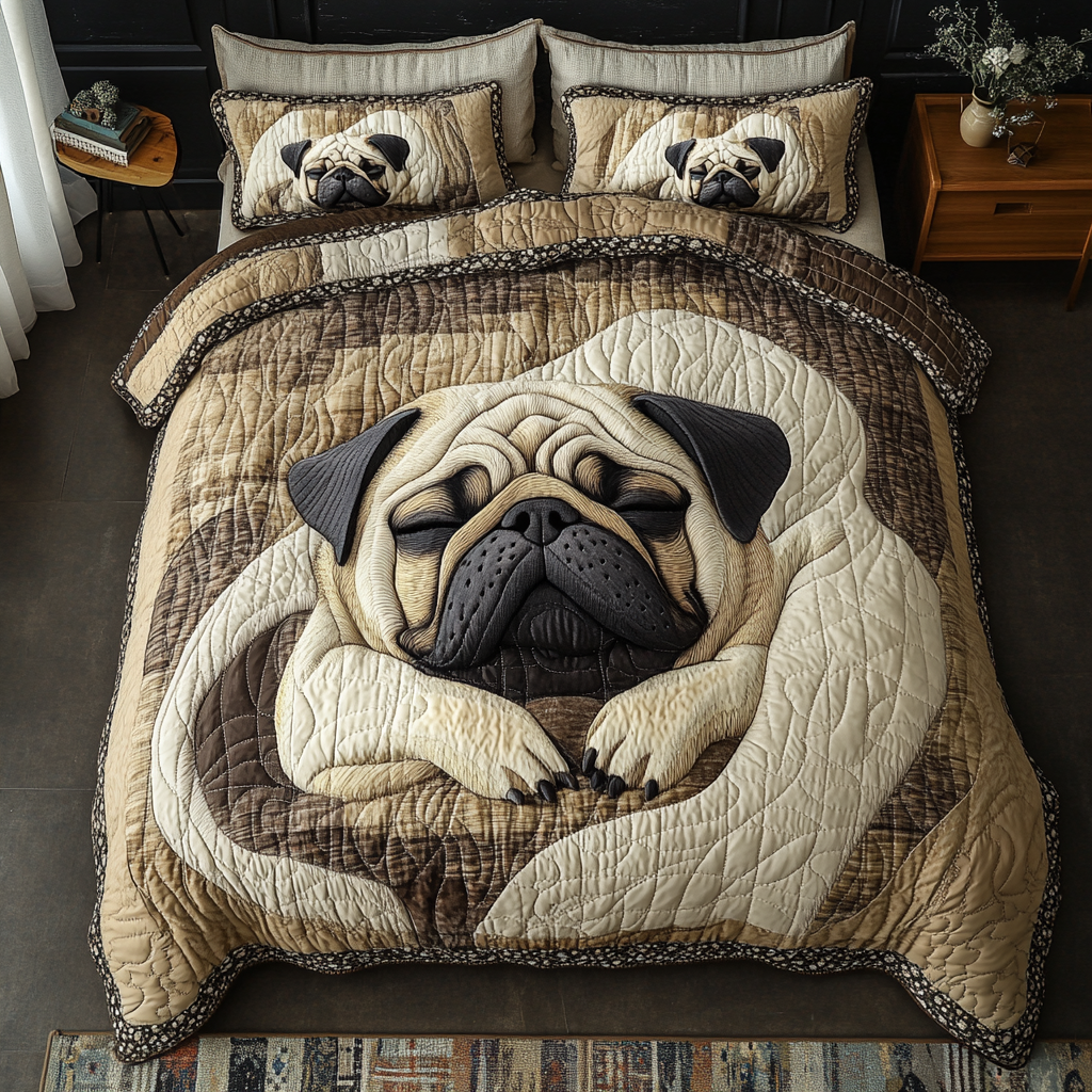 Golden Pug Quilted Bedding Set Best Comforter Sets Pug Gifts For Her
