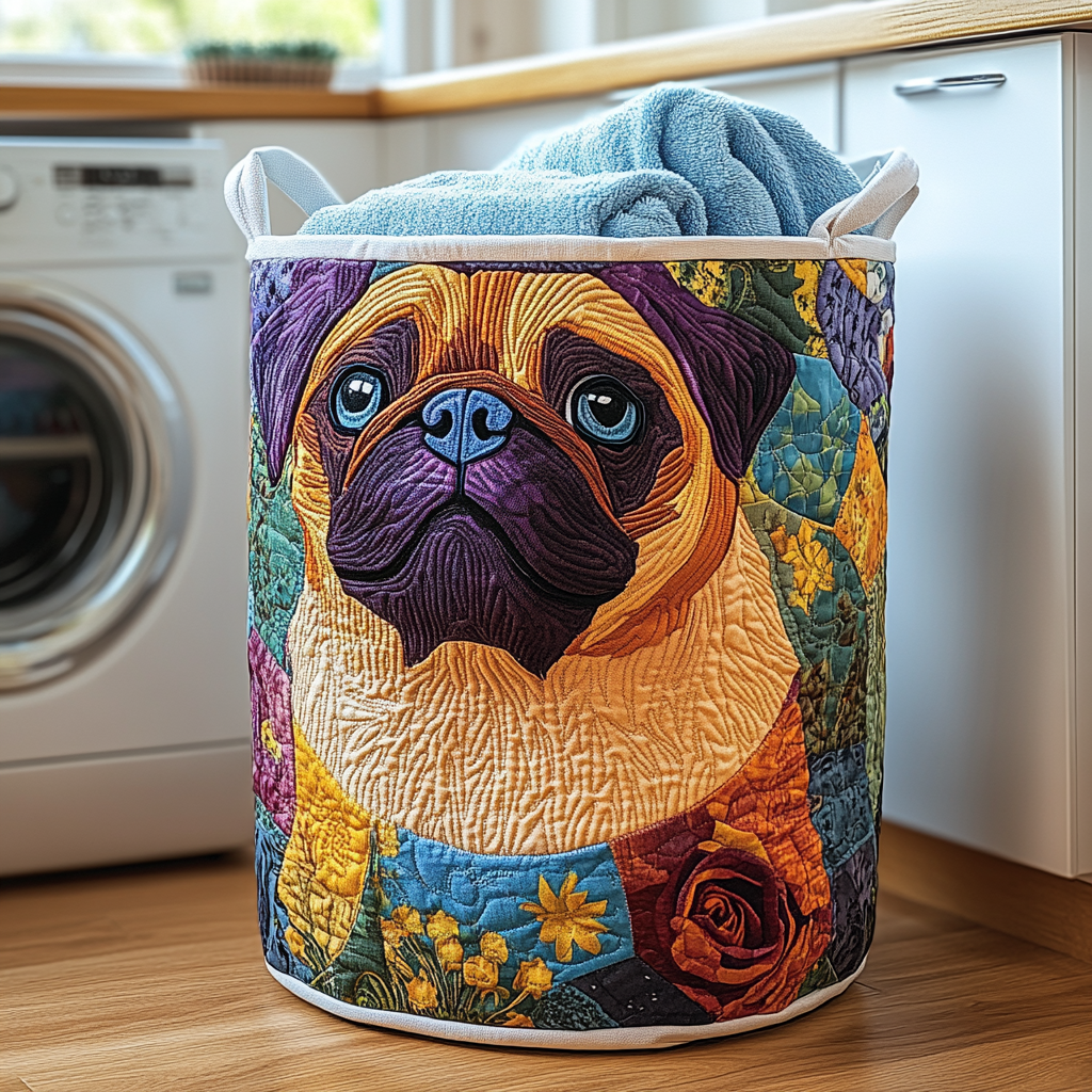 Golden Pug Quilted Laundry Basket Must-Have Home Essential