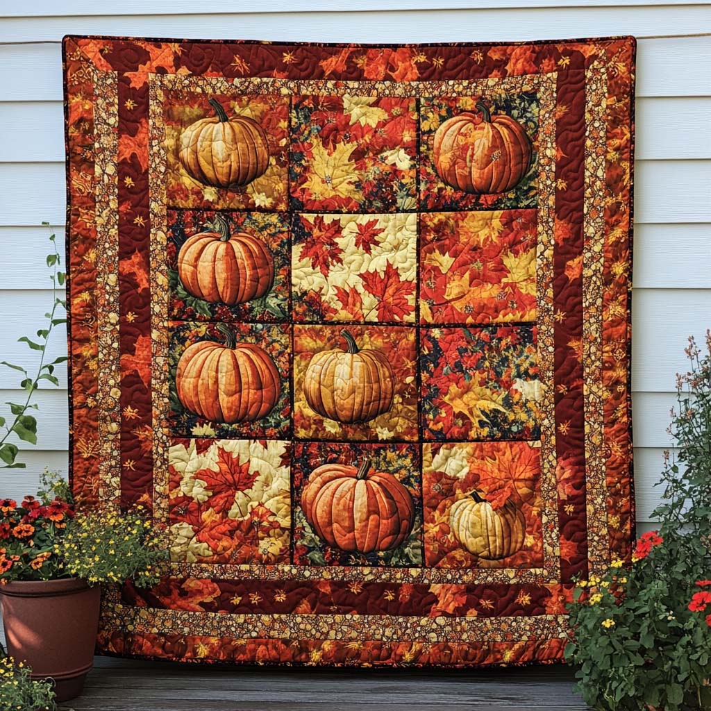 Golden Pumpkin Lane Quilted Blanket Fall Theme Throw Blanket Christmas Ideas For Family