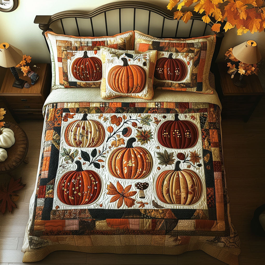 Golden Pumpkin Patch Quilted Bedding Set Bed Decorations Autumn Presents