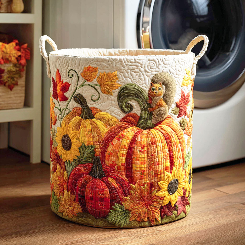 Golden Pumpkin Quilted Laundry Basket Easter Merch Gift
