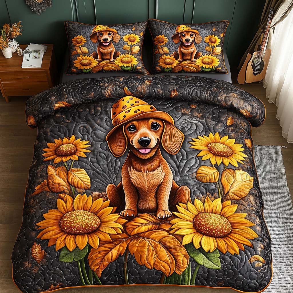 Golden Pup Quilted Bedding Set Fall Bedding Sets Unique Dachshund Gifts