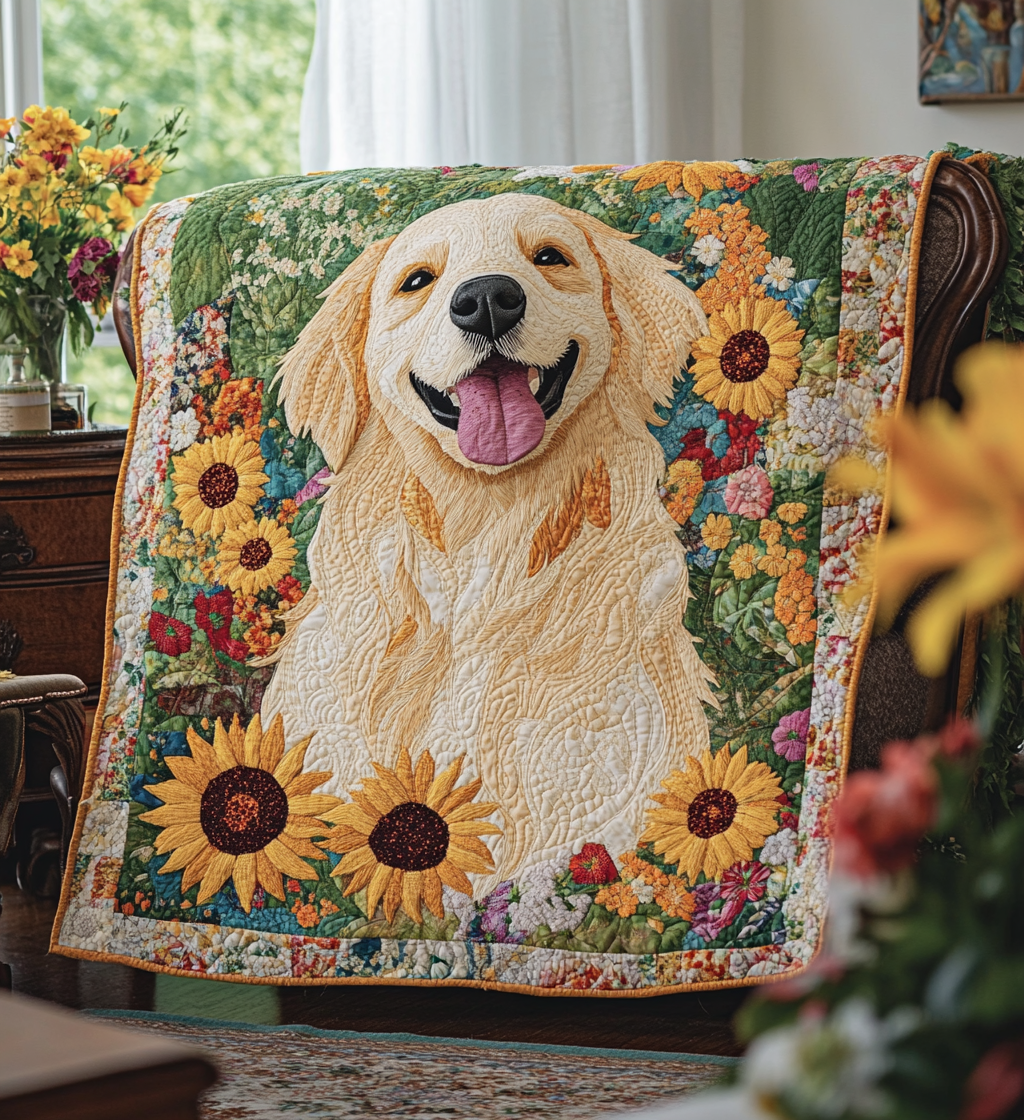 Golden Puppy Garden Quilted Blanket Gifts For Pet Owners