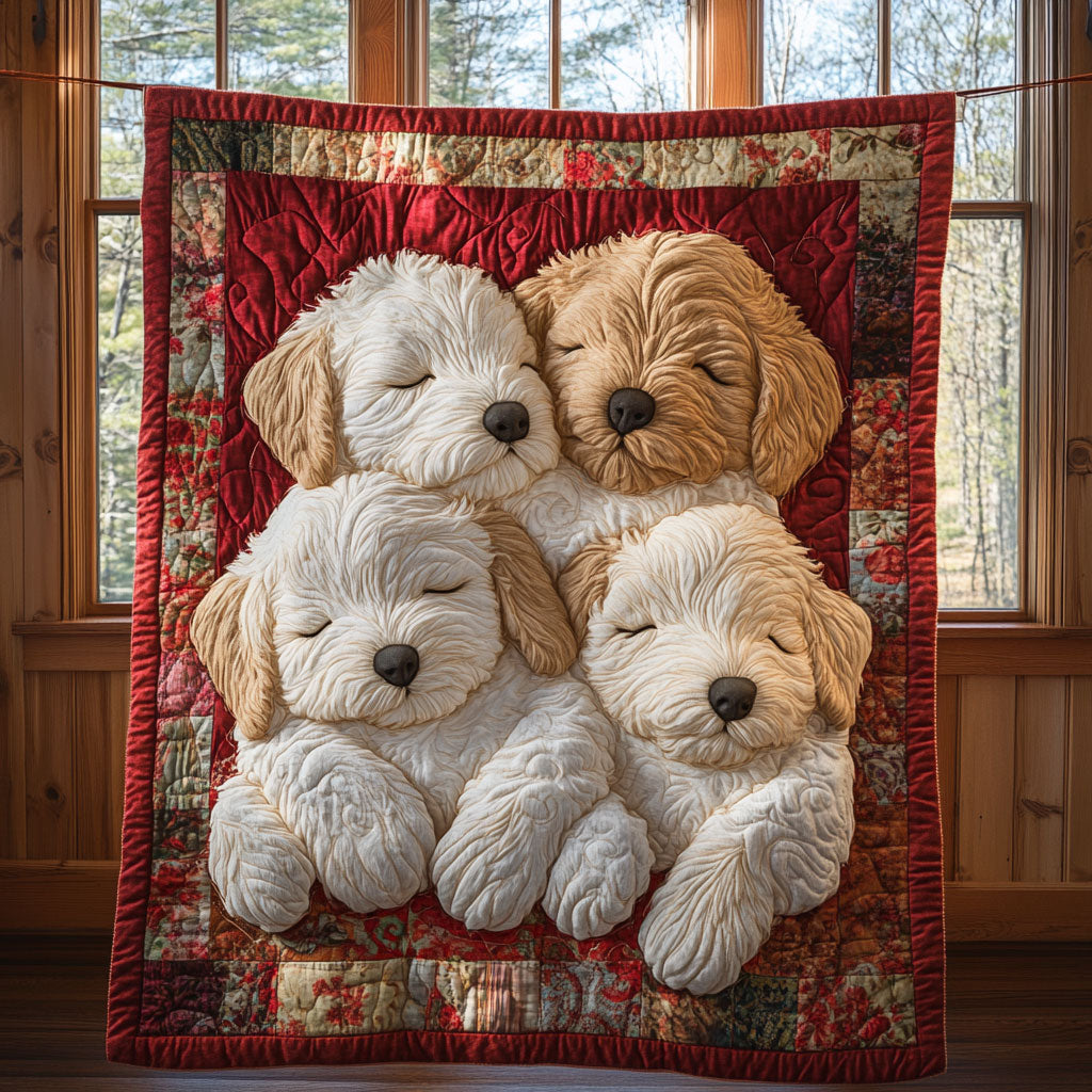 Golden Puppy Huddle Quilt Beautiful Printed Quilt Blanket for Home Aesthetics