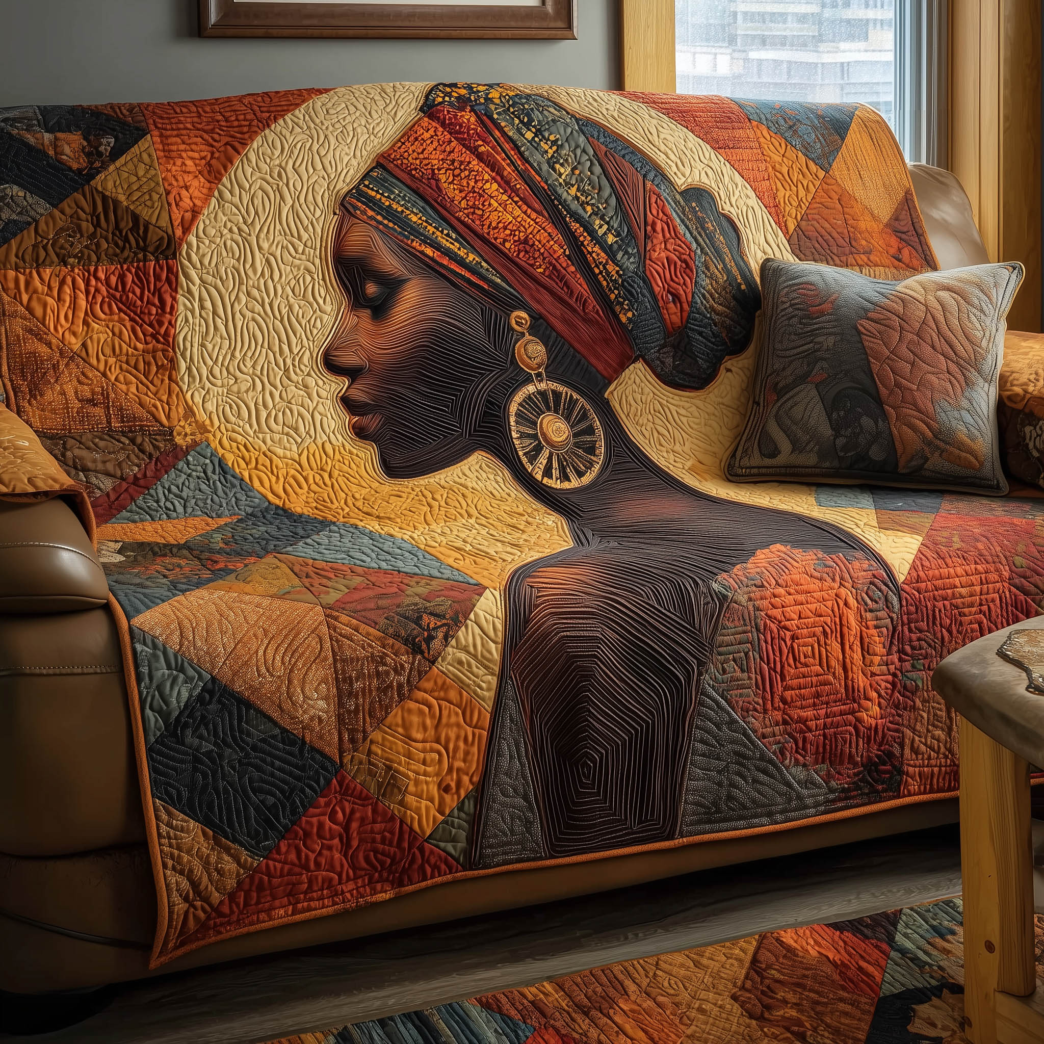 Golden Queen Quilted Sofa Cover Luxurious Protector African American Gifts For Women