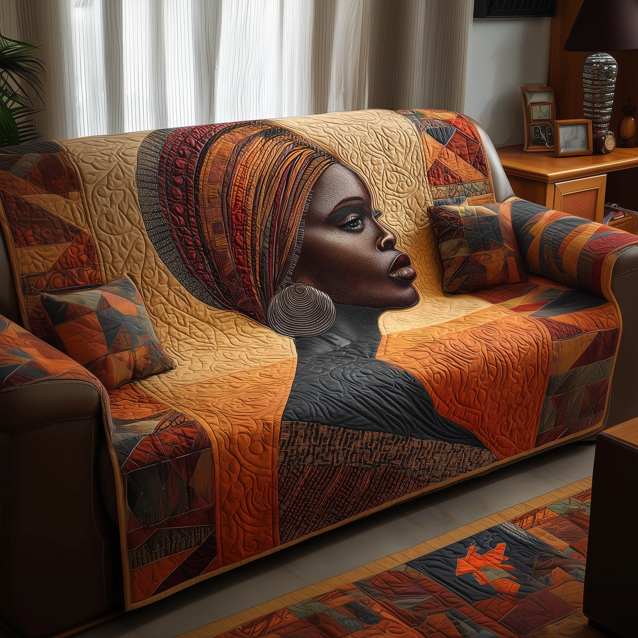 Golden Queen Quilted Sofa Cover Royal African Queen Art African American Gifts For Women