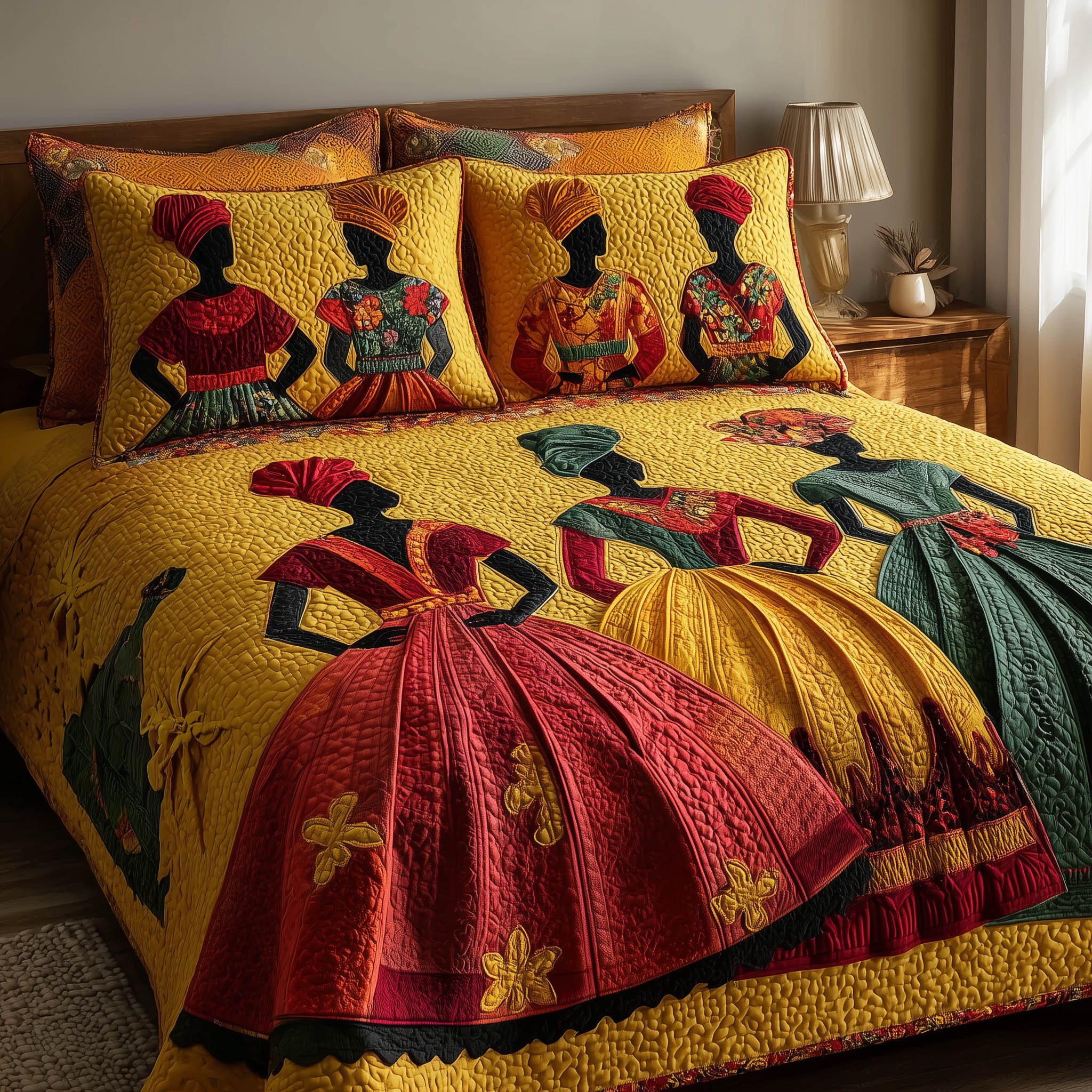 Golden Queens Quilted Bedding Set Afrocentric Bedroom Decor Bold Gift For Her