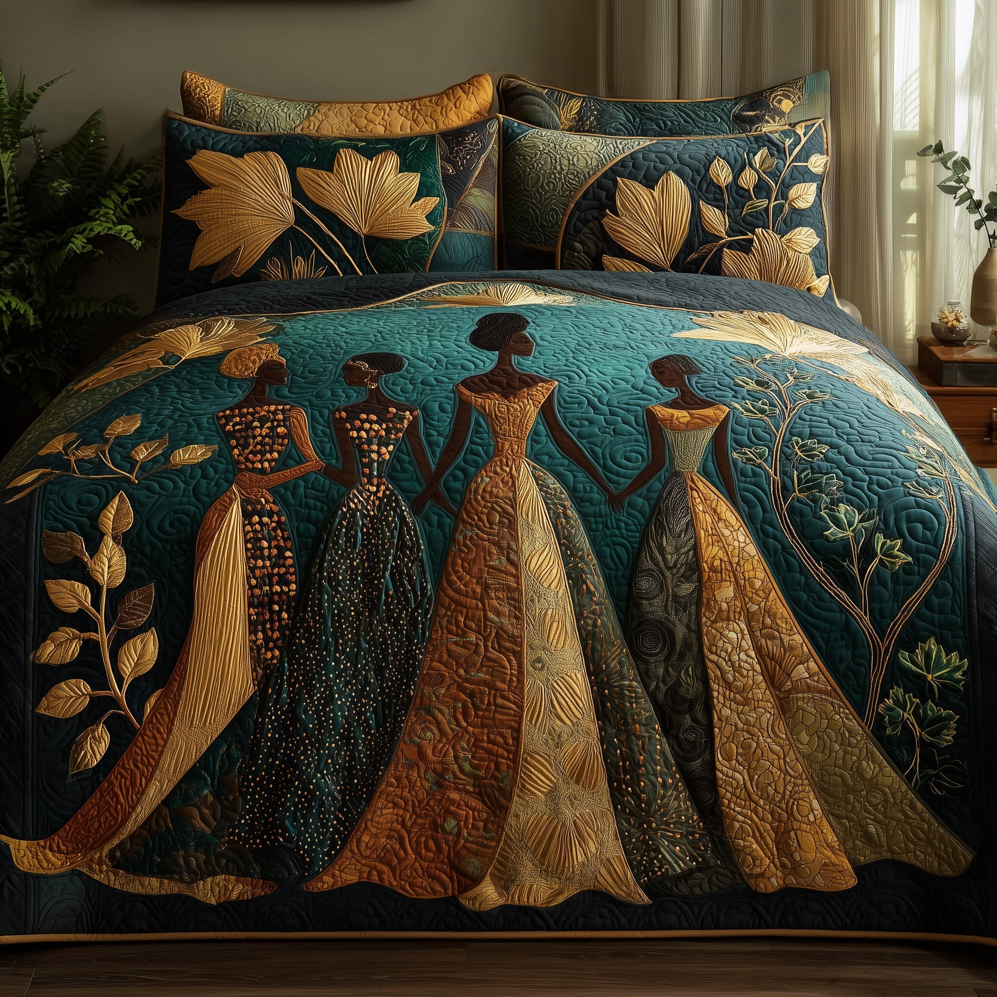 Golden Queens Quilted Bedding Set All-Season