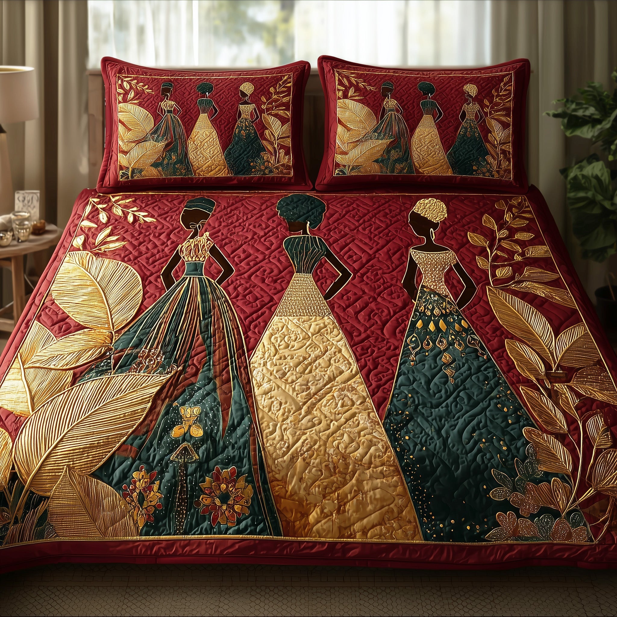 Golden Queens Quilted Bedding Set Bohemian Vibe