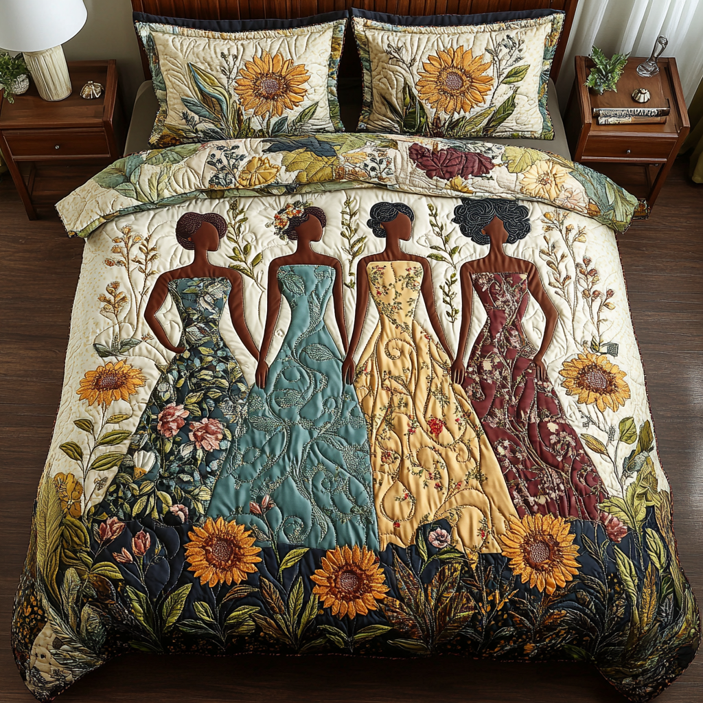 Golden Queens Quilted Bedding Set Cute Room Decor African American Gifts For Her