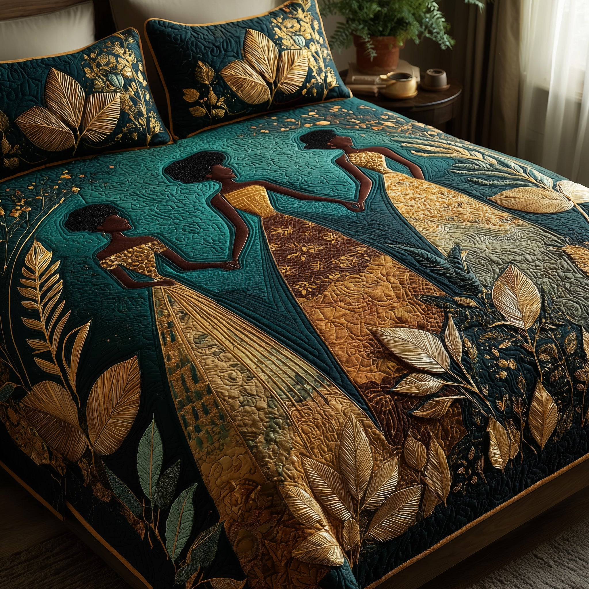 Golden Queens Quilted Bedding Set Duvet Cover Bedspread Best African American Gifts