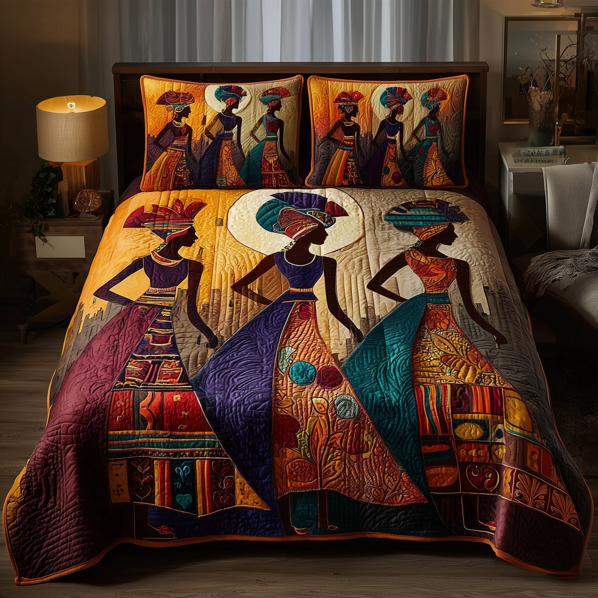 Golden Queens Quilted Bedding Set Duvet Cover Bedspread Best Melanin Gifts For Ladies