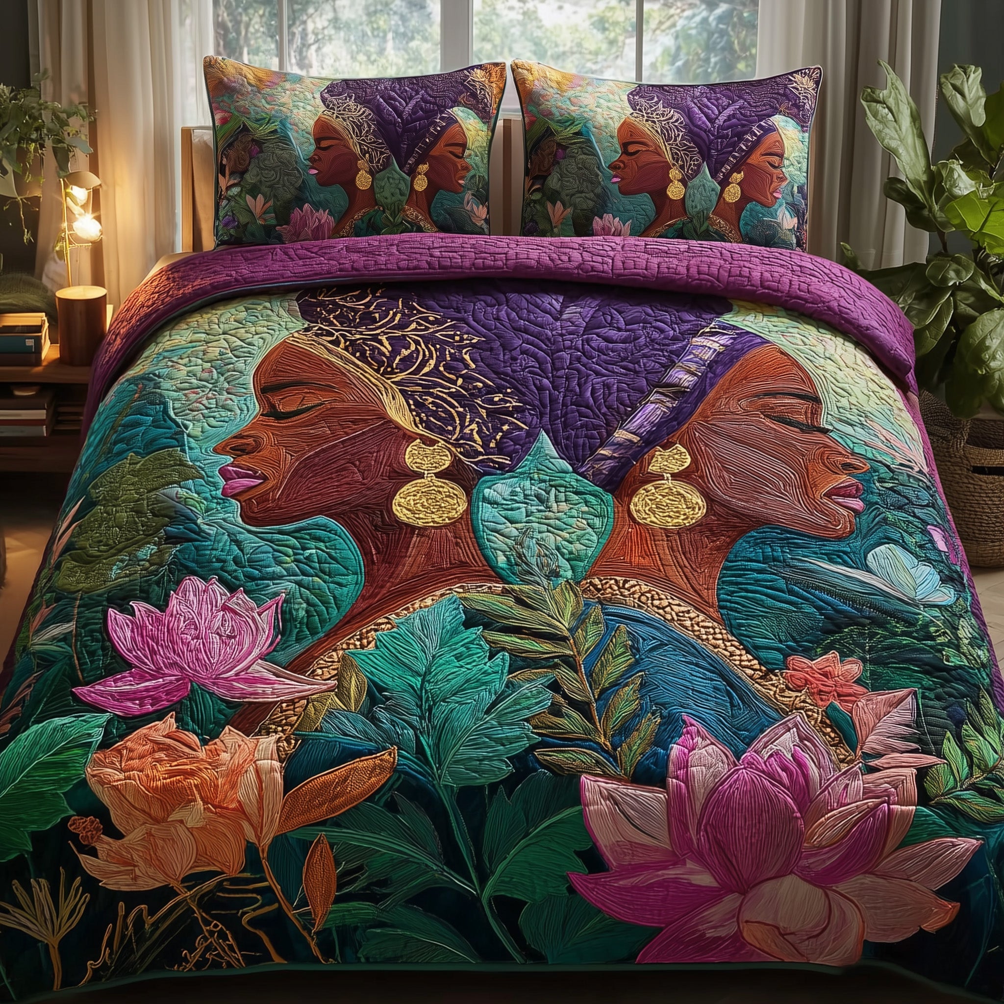 Golden Queens Quilted Bedding Set Duvet Cover Bedspread Black History Month Gifts