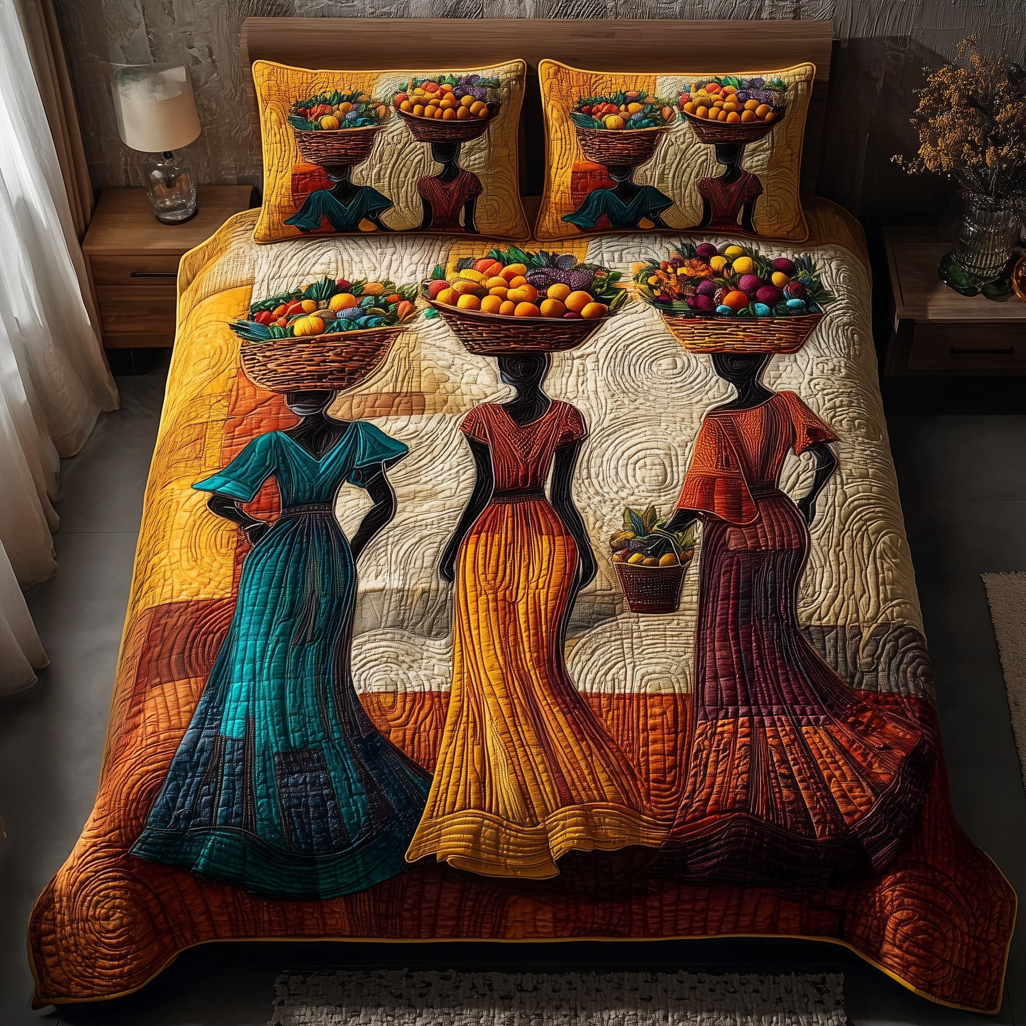 Golden Queens Quilted Bedding Set Farmhouse Style