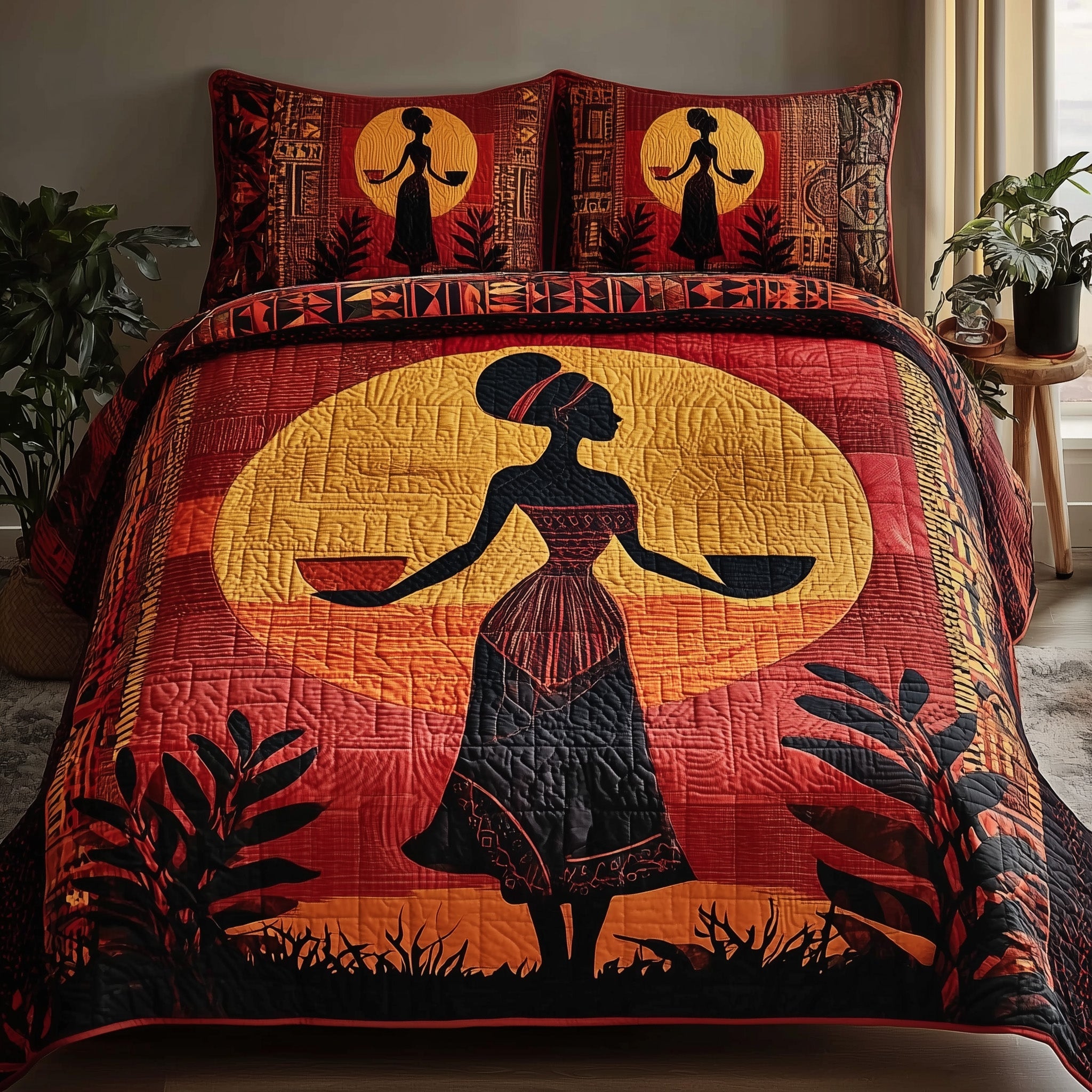 Golden Queens Quilted Bedding Set Floral Print
