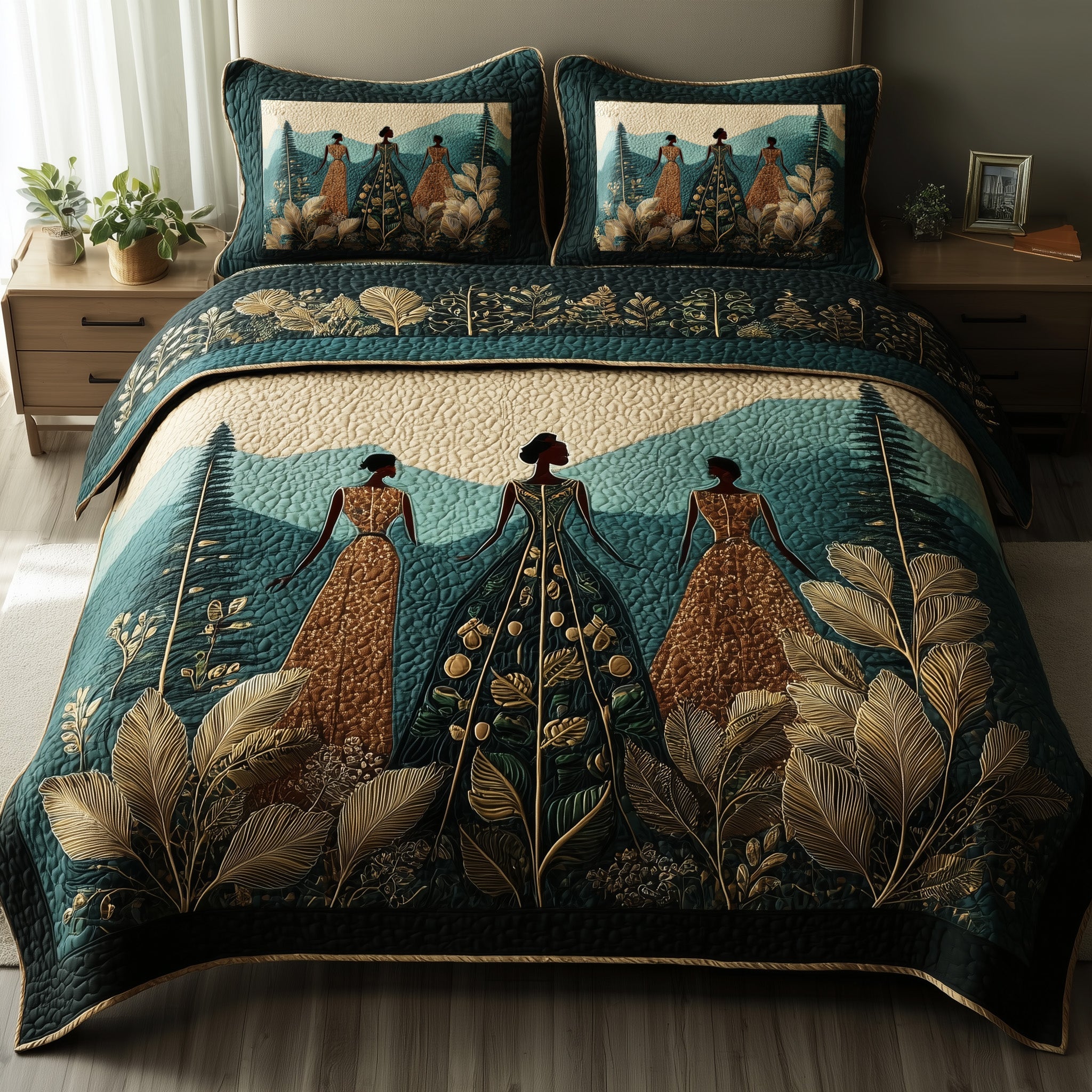 Golden Queens Quilted Bedding Set Home Decor Collection