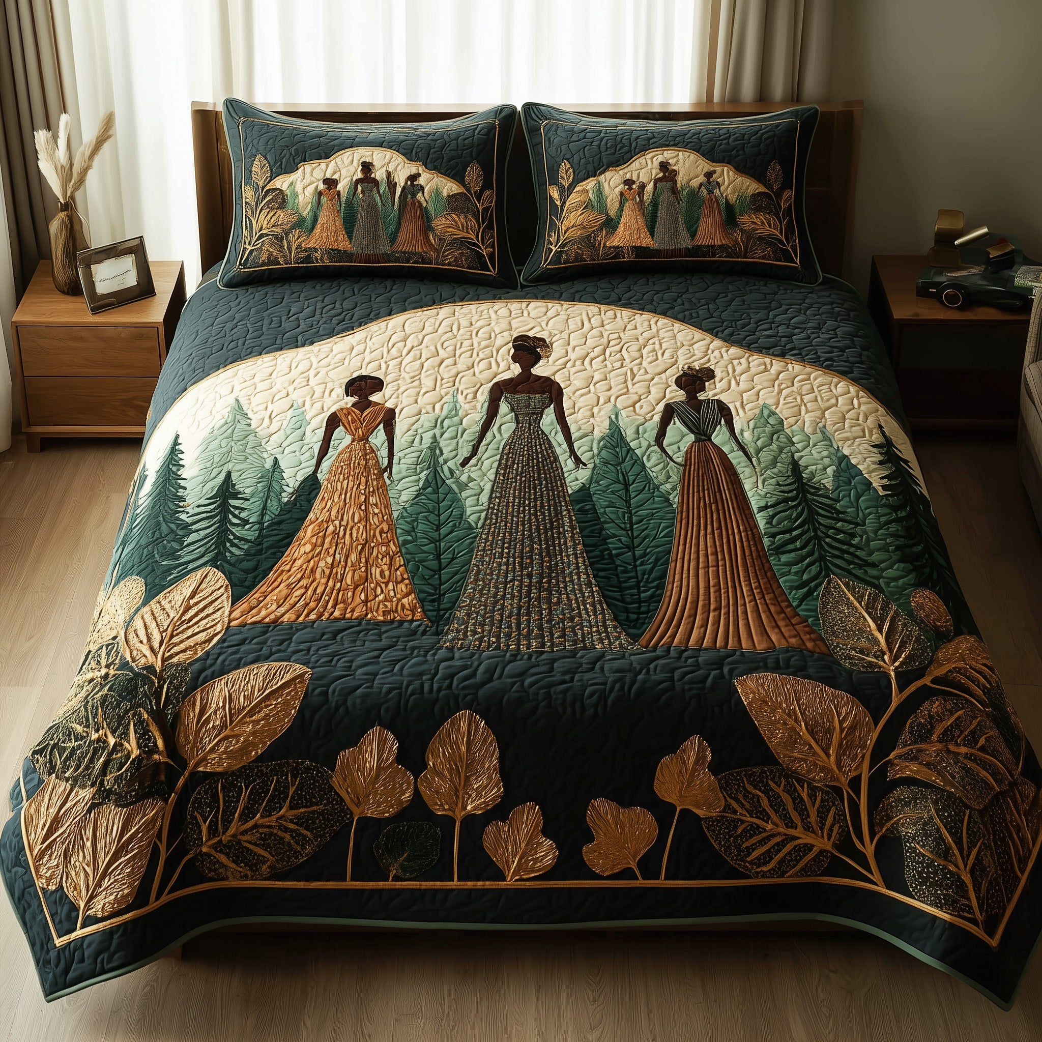 Golden Queens Quilted Bedding Set Soft And Smooth