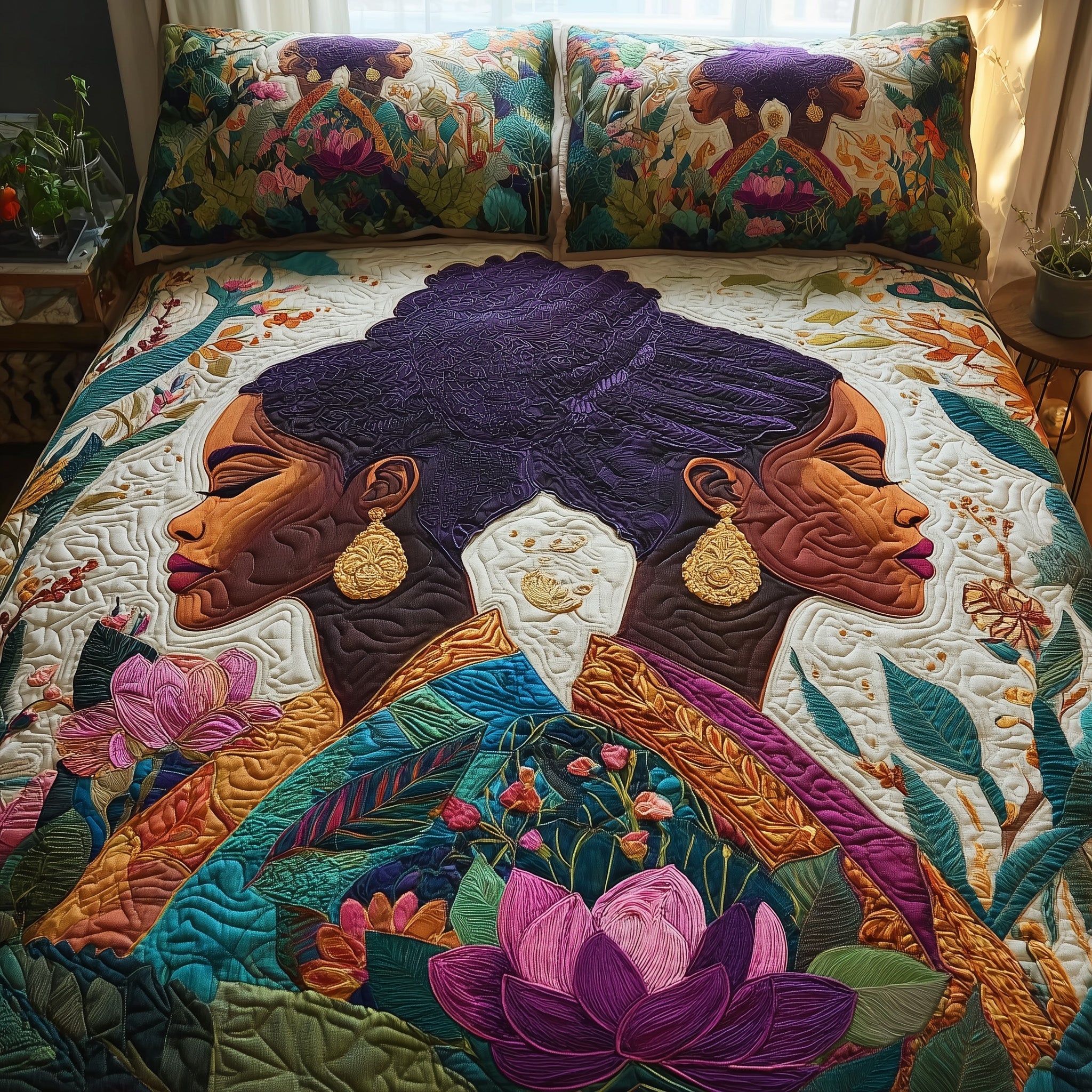 Golden Queens Quilted Bedding Set Solid Color